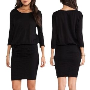 James Perse Crepe Jersey Dress Dolman Blouson 3/4 Sleeve Black Size Large NWT